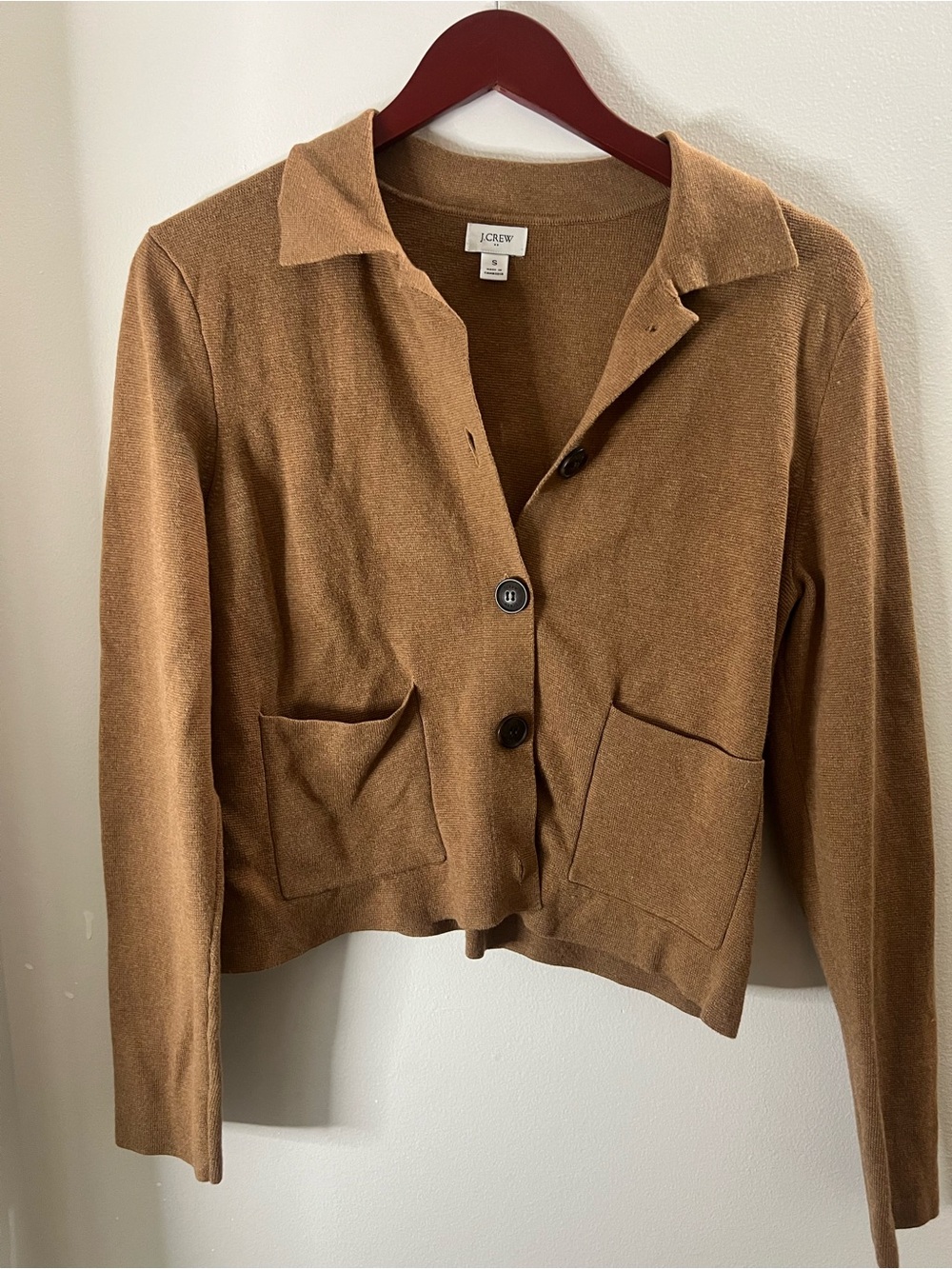 J. Crew Camel Brown Knit Button-Front Blazer Cardigan